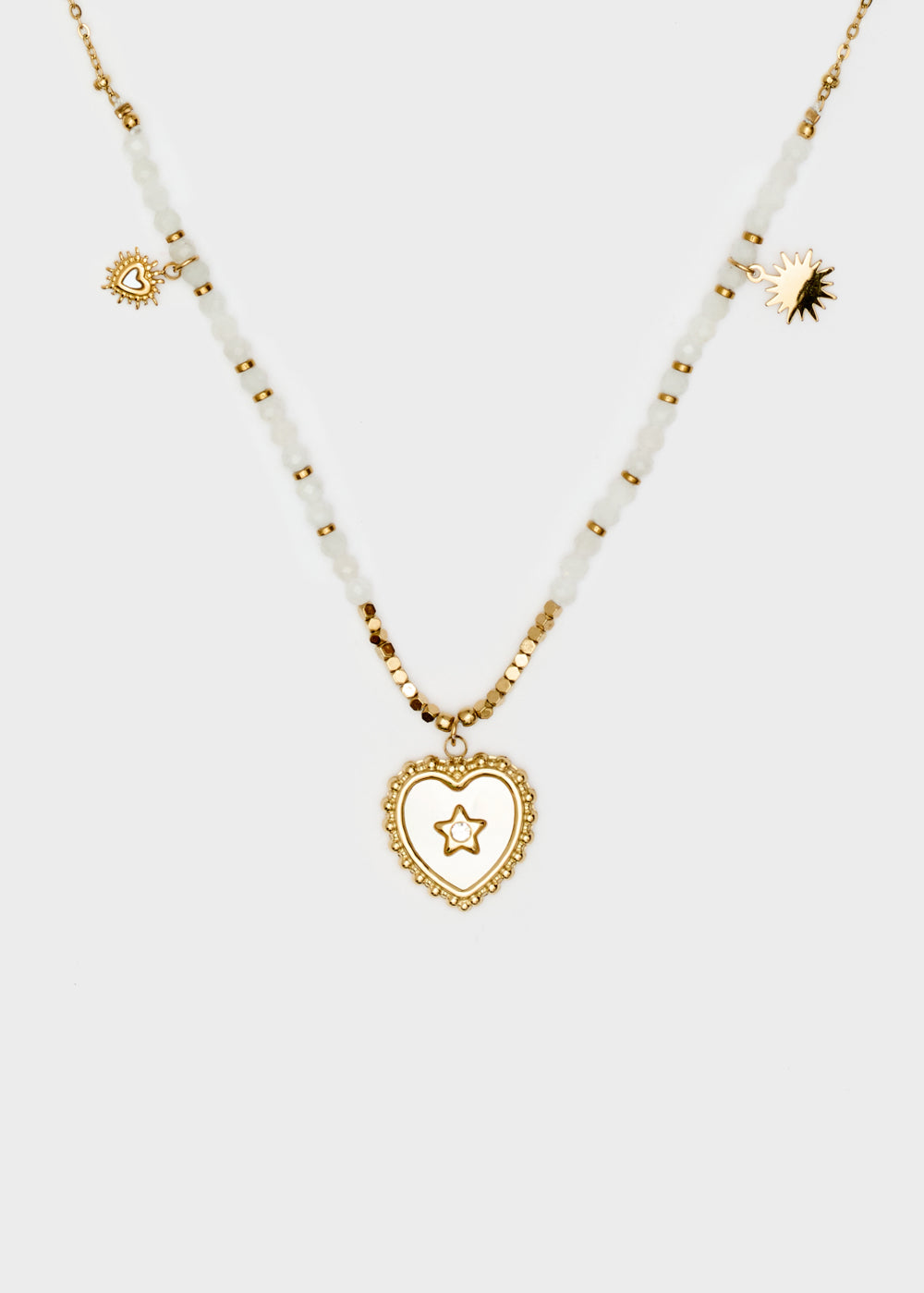 Nalí S.STEEL NECKLACE W/ NAT.STONE+WHITE HEART Negozi Online