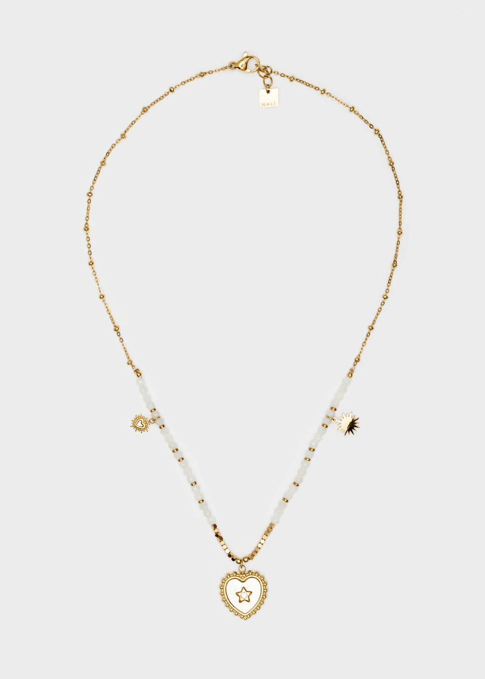 Nalí S.STEEL NECKLACE W/ NAT.STONE+WHITE HEART Negozi Online