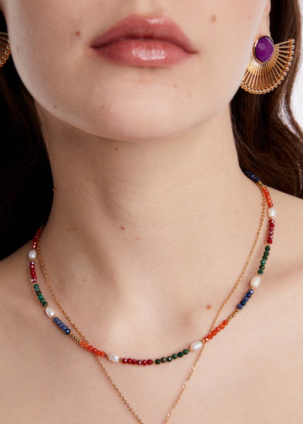 Nalí S.STEEL NECKLACE W/ NATURAL STONES MULTI Acquista Ora