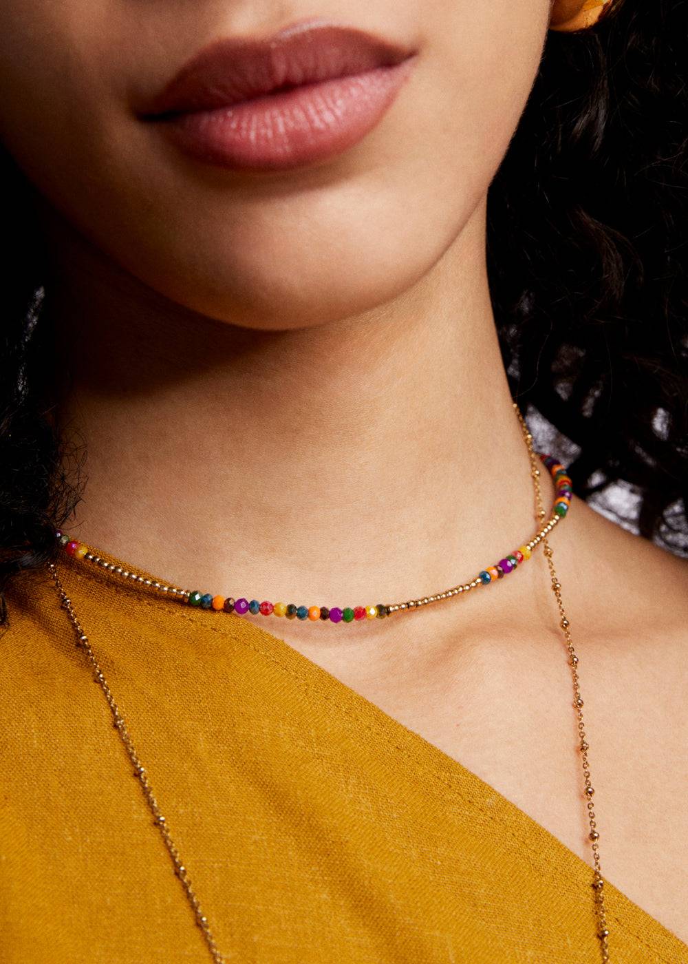 Nalí S.STEEL NECKLACE IN GOLD W/ MULTI BEADS Promozione Limitata