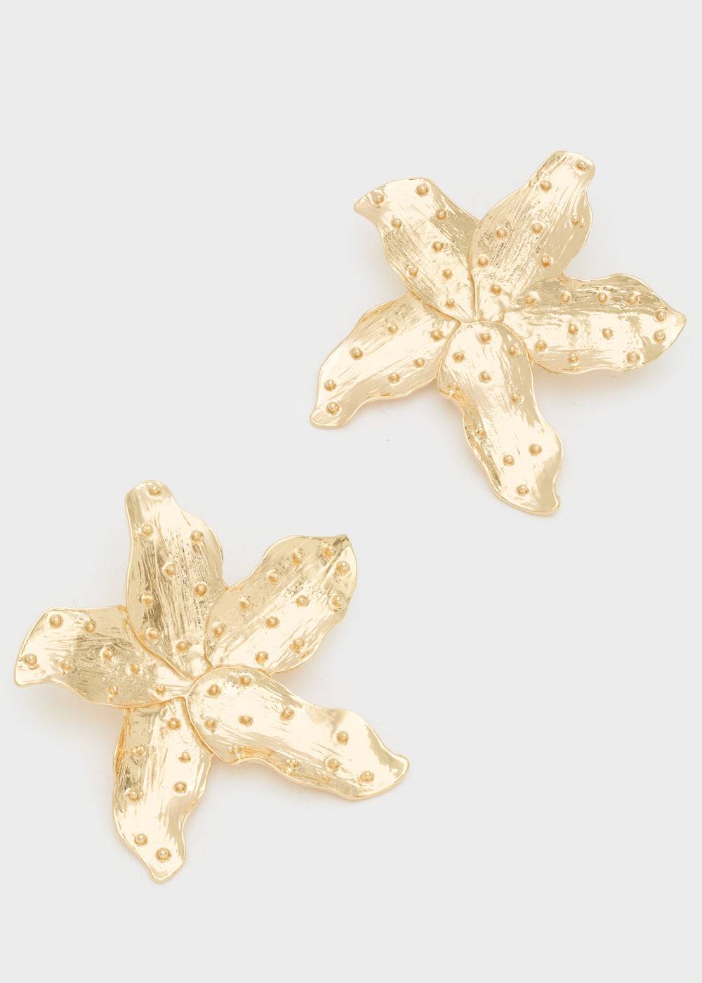 Nalí OVERSIZE EARRINGS W/ GOLD TROPICAL FLOWER Fino Al -60%