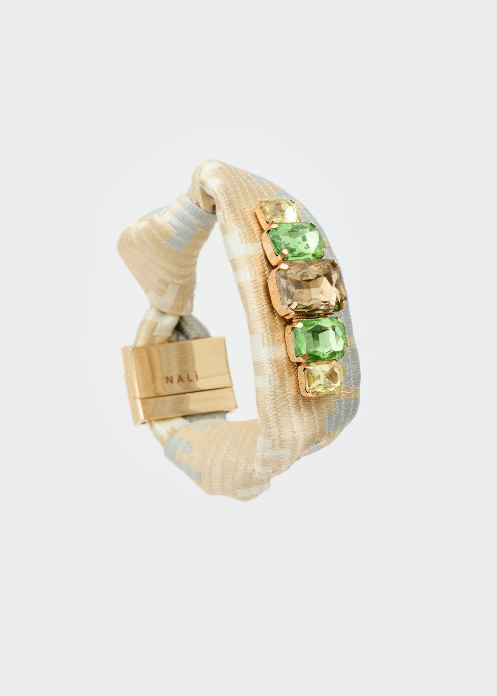 Nalí FABRIC BRACELET WITH GREEN STONES Sconto