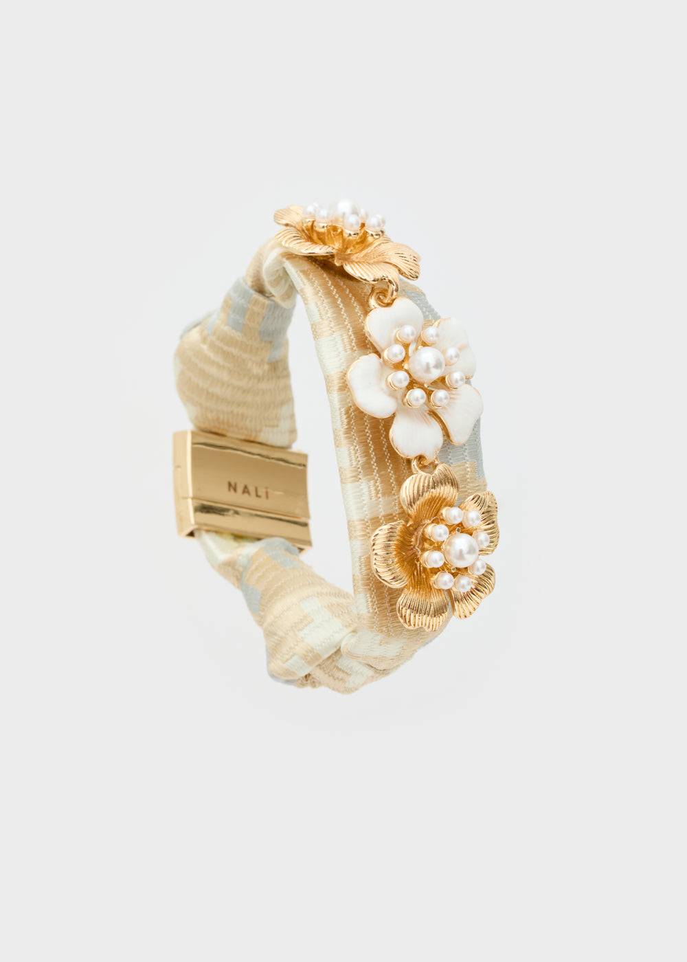 Nalí FABRIC BRACELET W/ GOLD + WHITE FLOWERS Offerta
