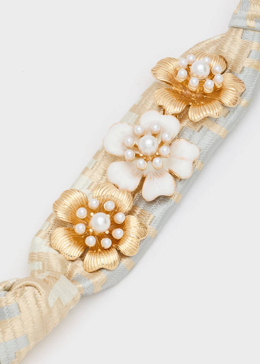 Nalí FABRIC BRACELET W/ GOLD + WHITE FLOWERS Offerta