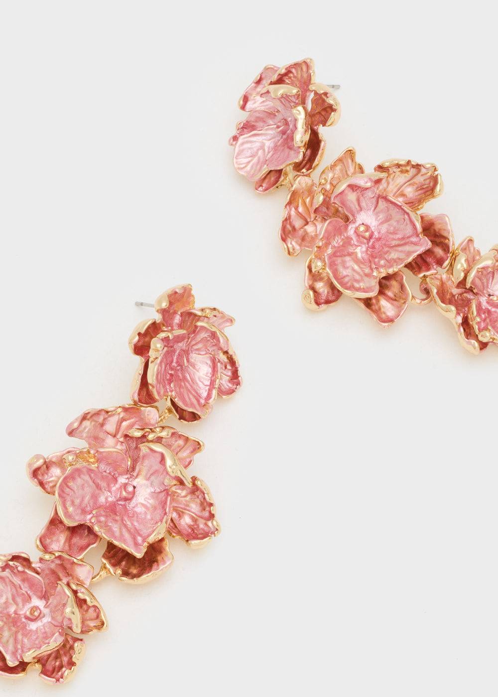 Nalí GOLD EARRINGS W/ ENAMEL SALMON FLOWERS Nuova