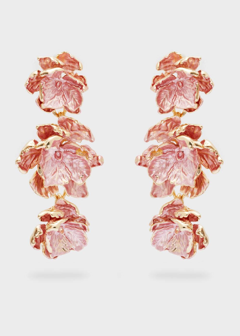 Nalí GOLD EARRINGS W/ ENAMEL SALMON FLOWERS Nuova