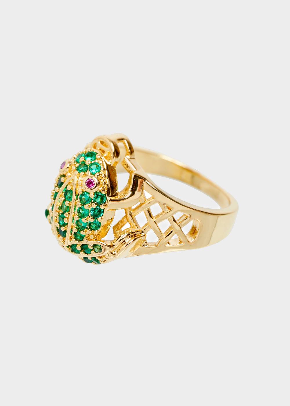 Nalí 14K GOLD PLATED FROG RING W/ GREEN ZIRCONS I Più Venduti