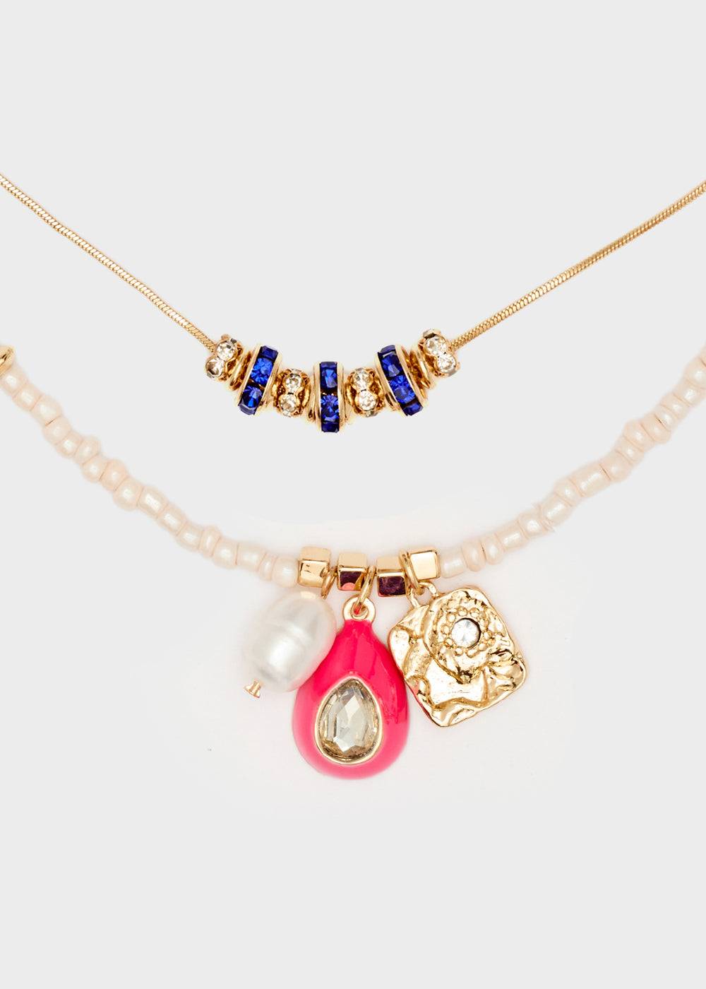 Nalí NECKLACE W/ PINK BEADS + FUCHSIA PENDANT Qualità Garantita