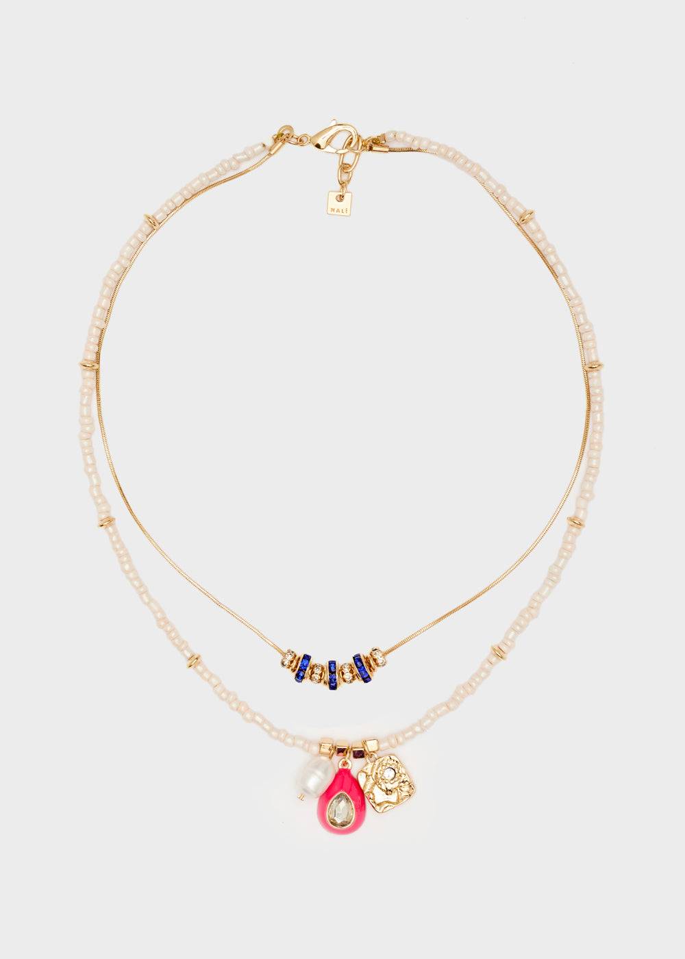 Nalí NECKLACE W/ PINK BEADS + FUCHSIA PENDANT Qualità Garantita