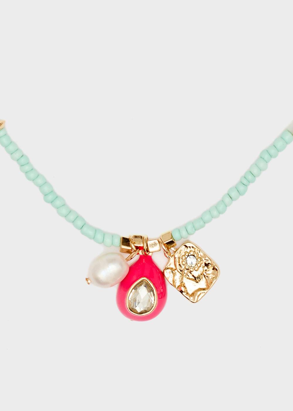 Nalí NECKLACE W/ L.BLUE BEADS+FUCHSIA PENDANT Negozi Online