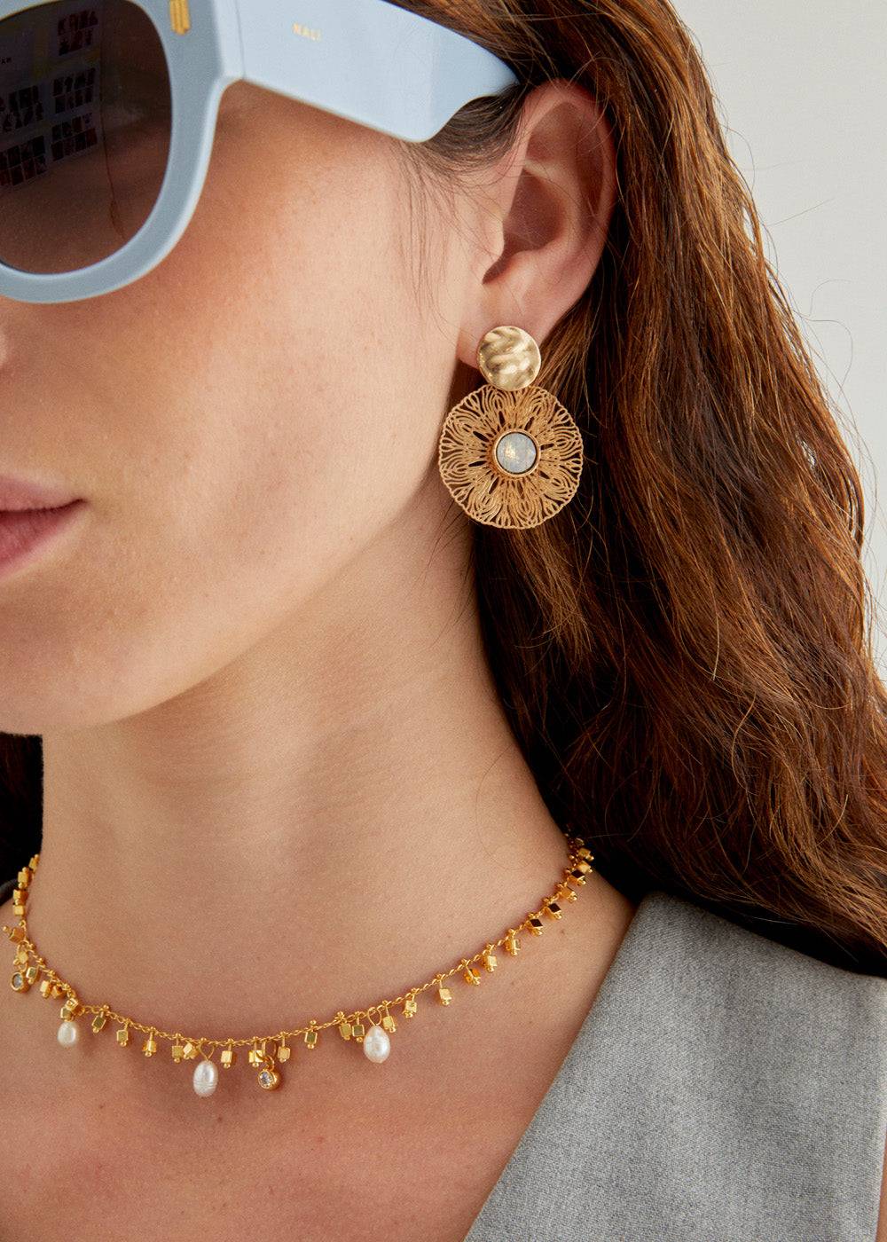 Nalí BLAKE ROUND EARRINGS W/ STONE + COLORS In Vendita