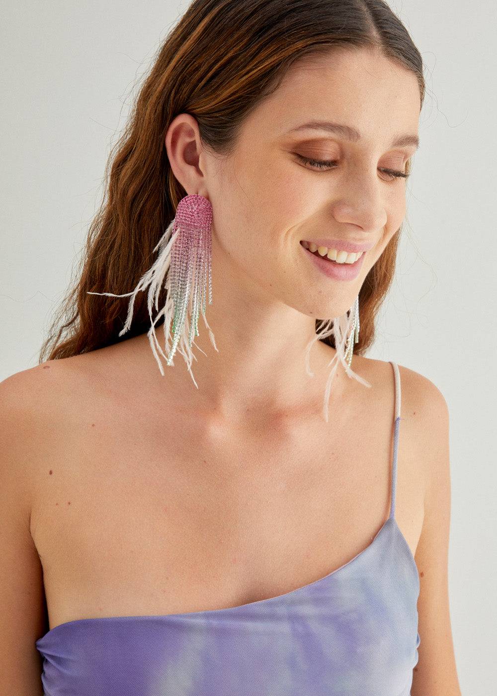Nalí SPARKLE EARRINGS W/ PLUMES+STONES + COLORS Saldi Di Fabbrica