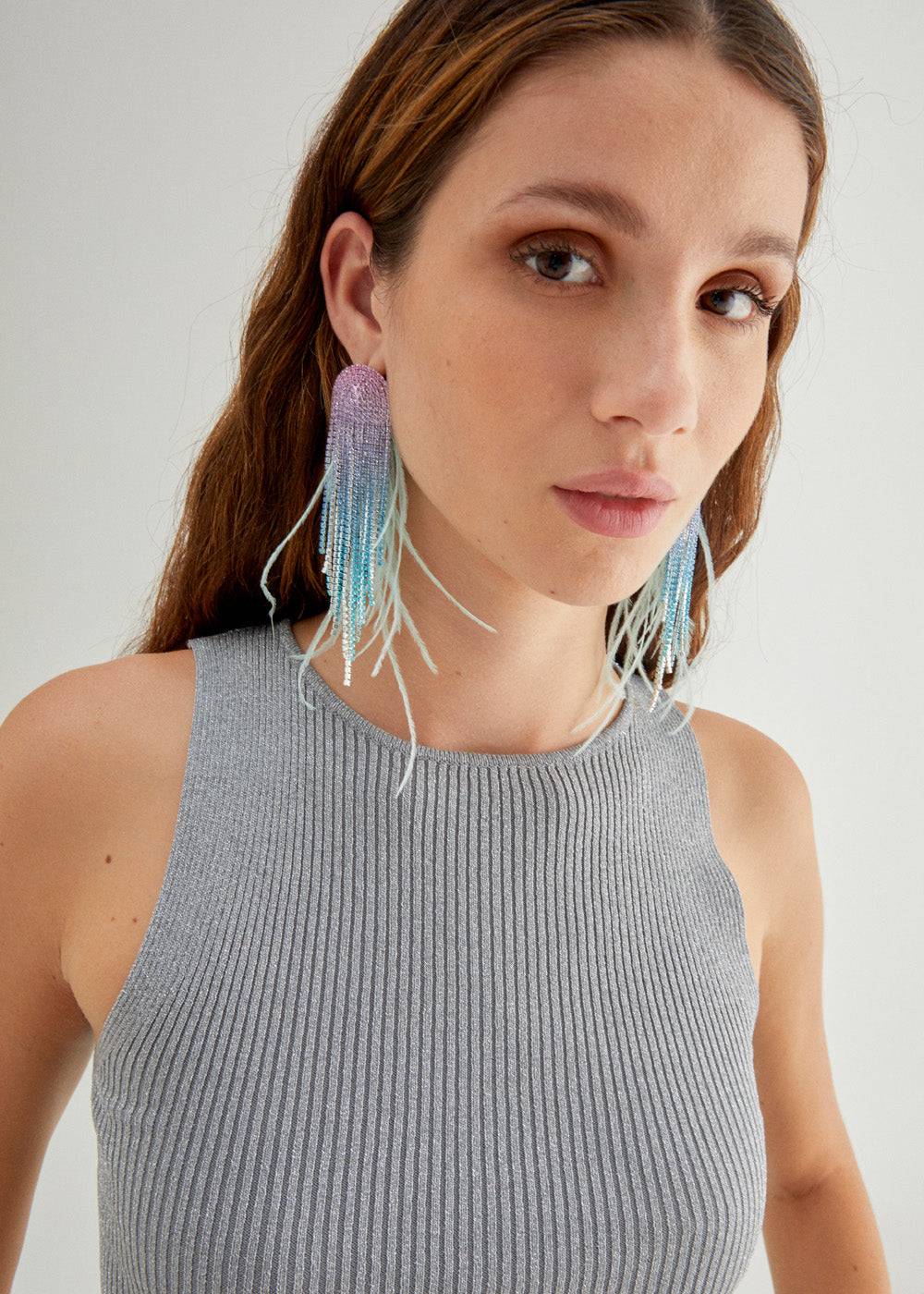 Nalí SPARKLE EARRINGS W/ PLUMES+STONES + COLORS Saldi Di Fabbrica