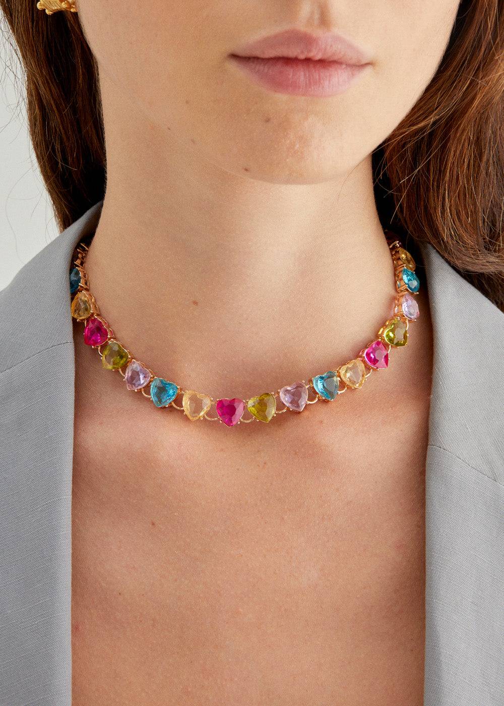 Nalí HEART NECKLACE W/ STONES + COLORS Nuova