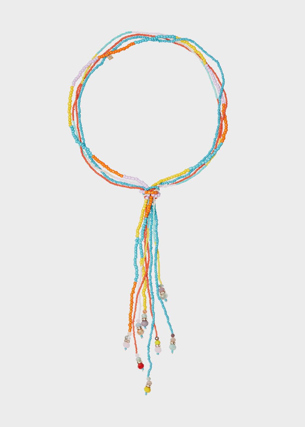 Nalí LONG NECKLACE WITH KNOT AND MULTICOLOR BEADS Moda