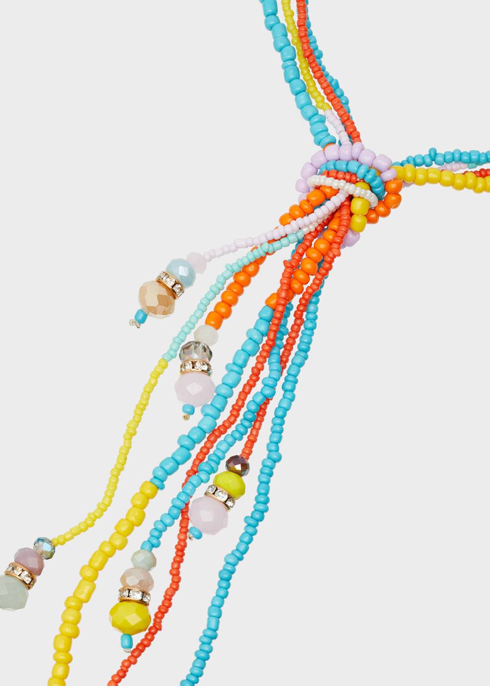 Nalí LONG NECKLACE WITH KNOT AND MULTICOLOR BEADS Moda