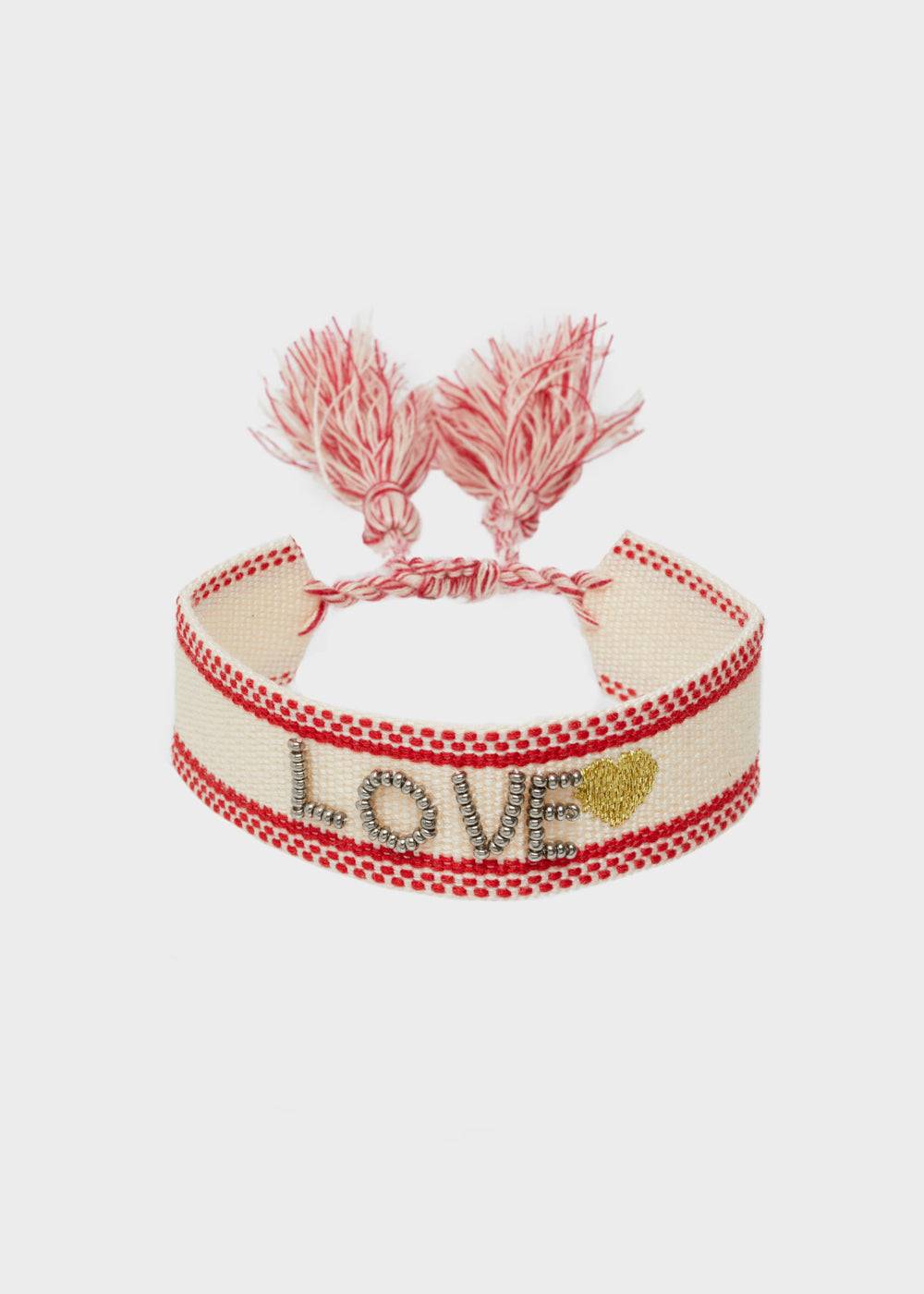 Nalí LOVE FABRIC BRACELET WITH BEADS BEIGE Pezzi Unici