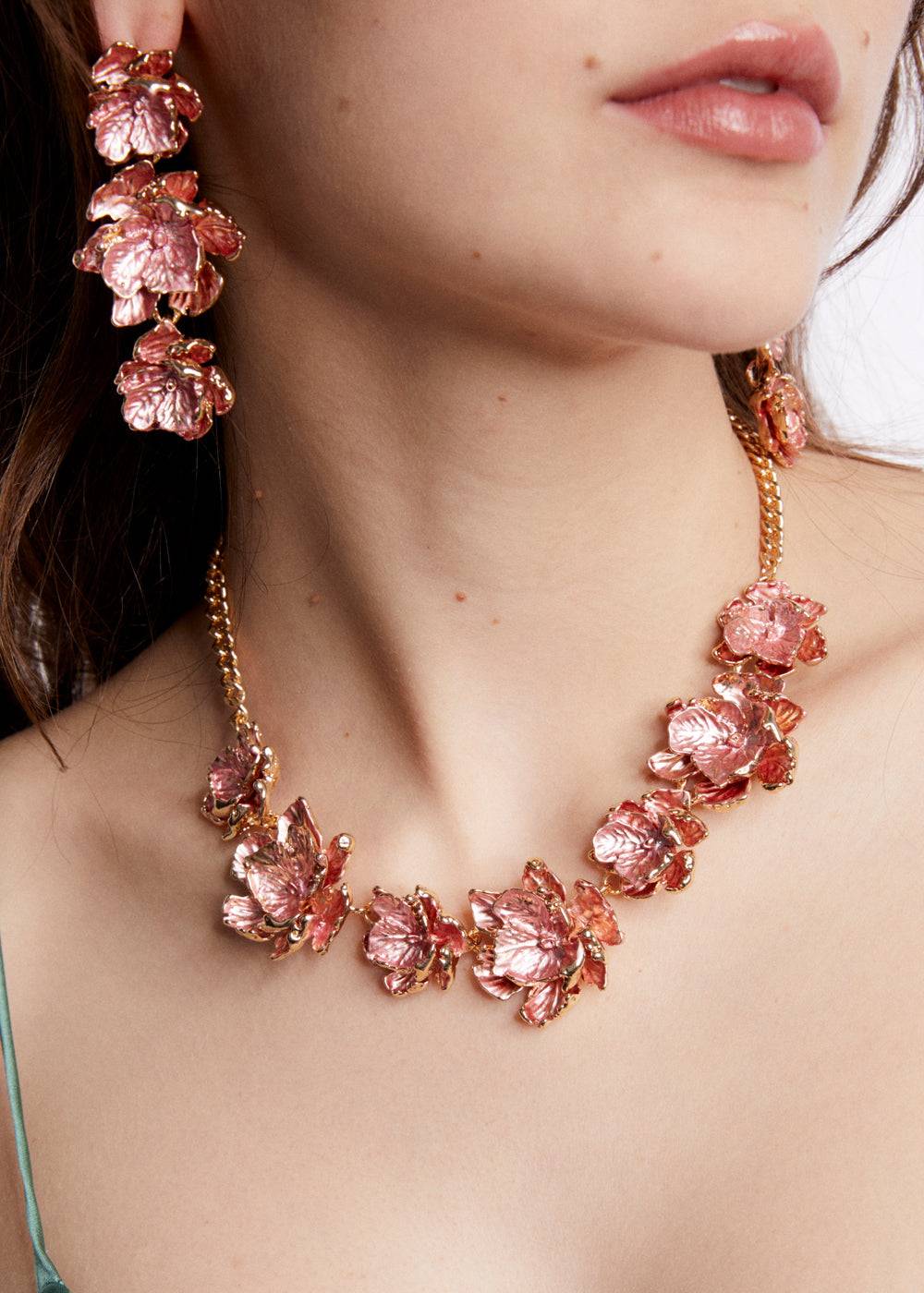Nalí NECKLACE W/ ENAMEL SALMON FLOWERS/GOLD Sottocosto