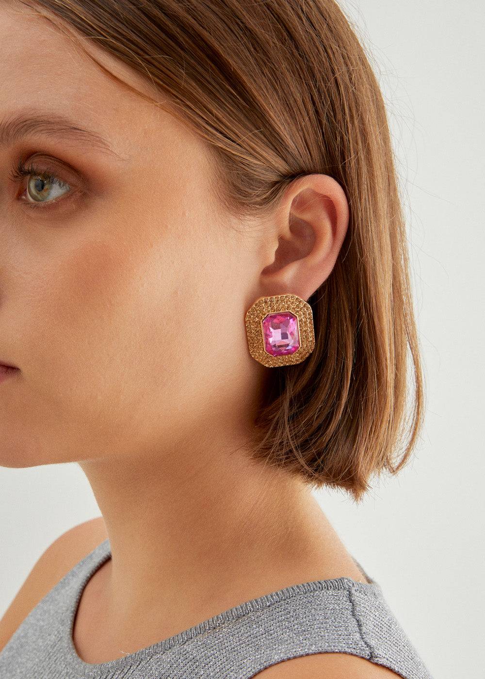 Nalí ADELE SQUARE EARRINGS W/ STONES + COLORS Sconto