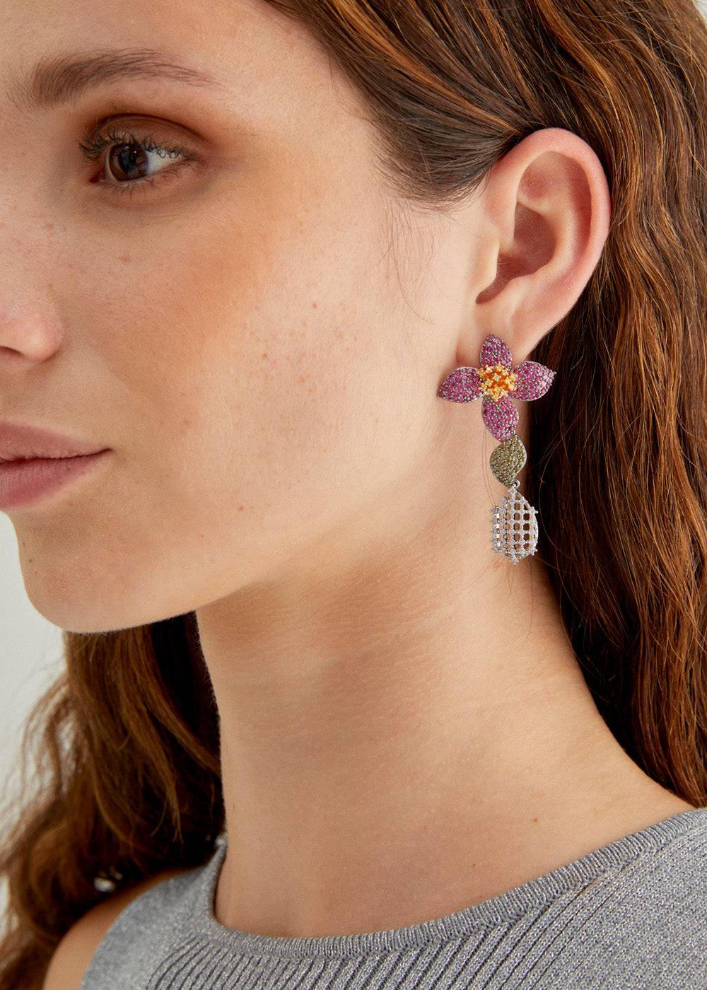 Nalí LEVYA GUNMETAL EARRINGS W/ ZIRCONS + COLORS Saldi