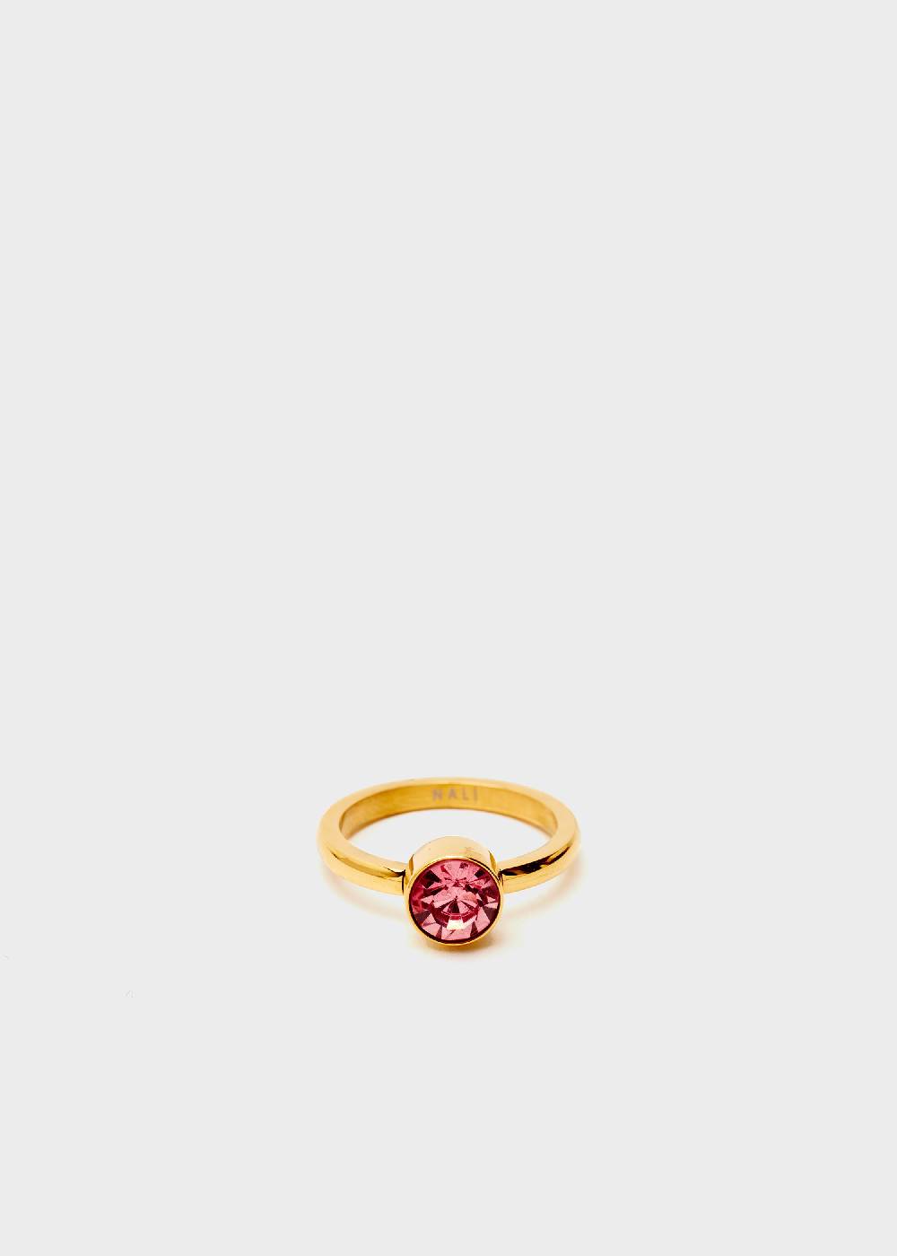 Nalí STAIN. STEEL FLORA THIN GOLD RING W/ PINK STONE Qualità Garantita