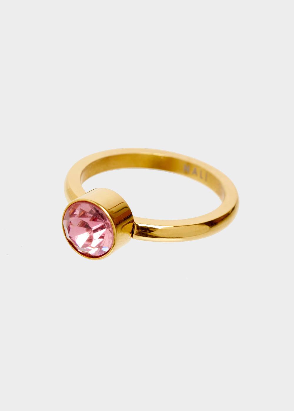 Nalí STAIN. STEEL FLORA THIN GOLD RING W/ PINK STONE Qualità Garantita