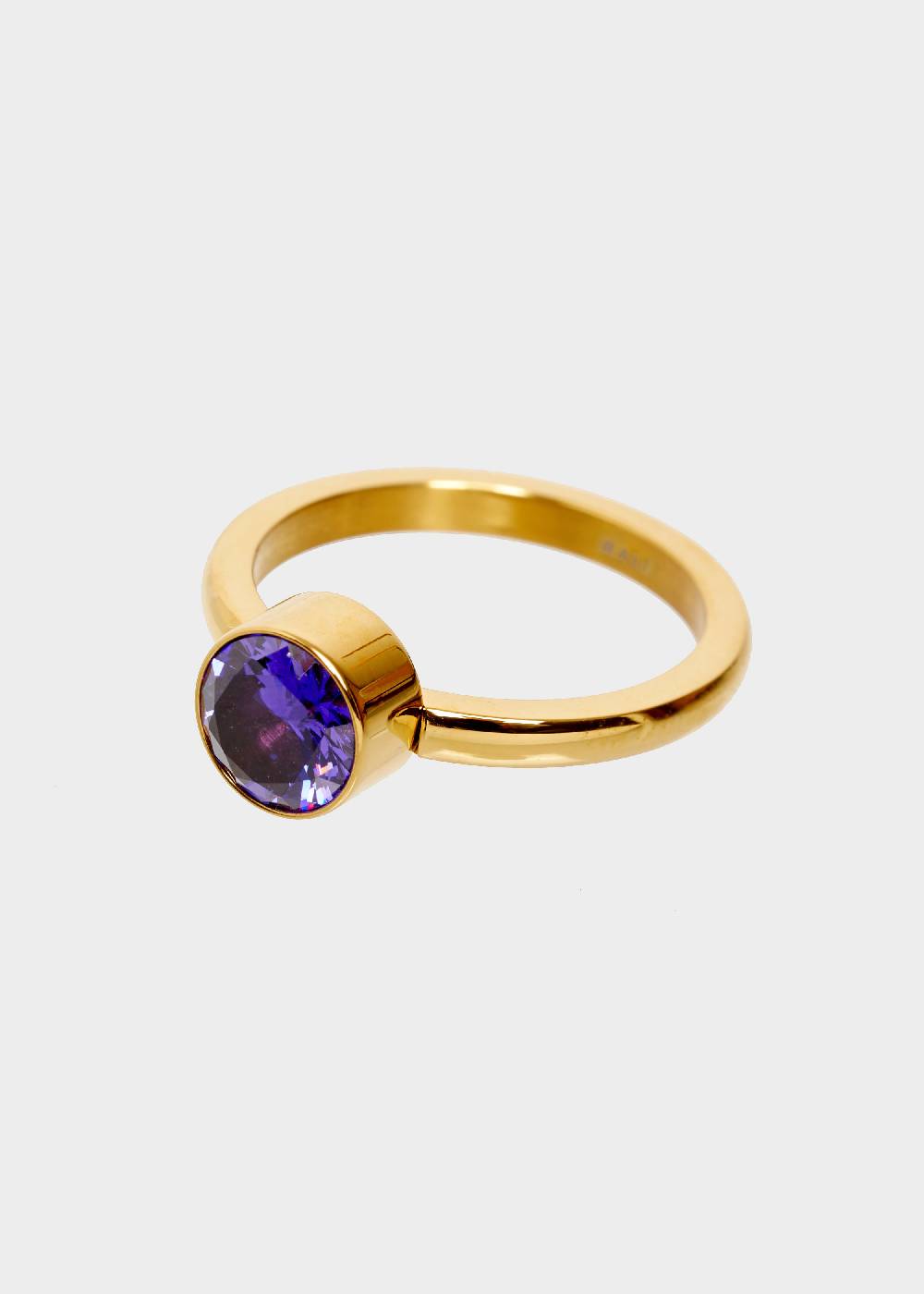 Nalí STAIN. STEEL FLORA THIN GOLD RING W/ PURPLE STONE Negozi Online