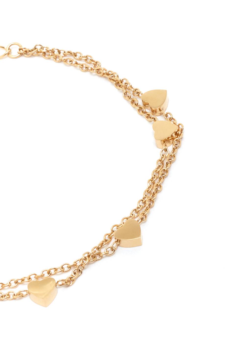 Nalí LEO BRACELET DOUBLE CHAIN HEARTS GOLD COLOR Prezzo Ridotto