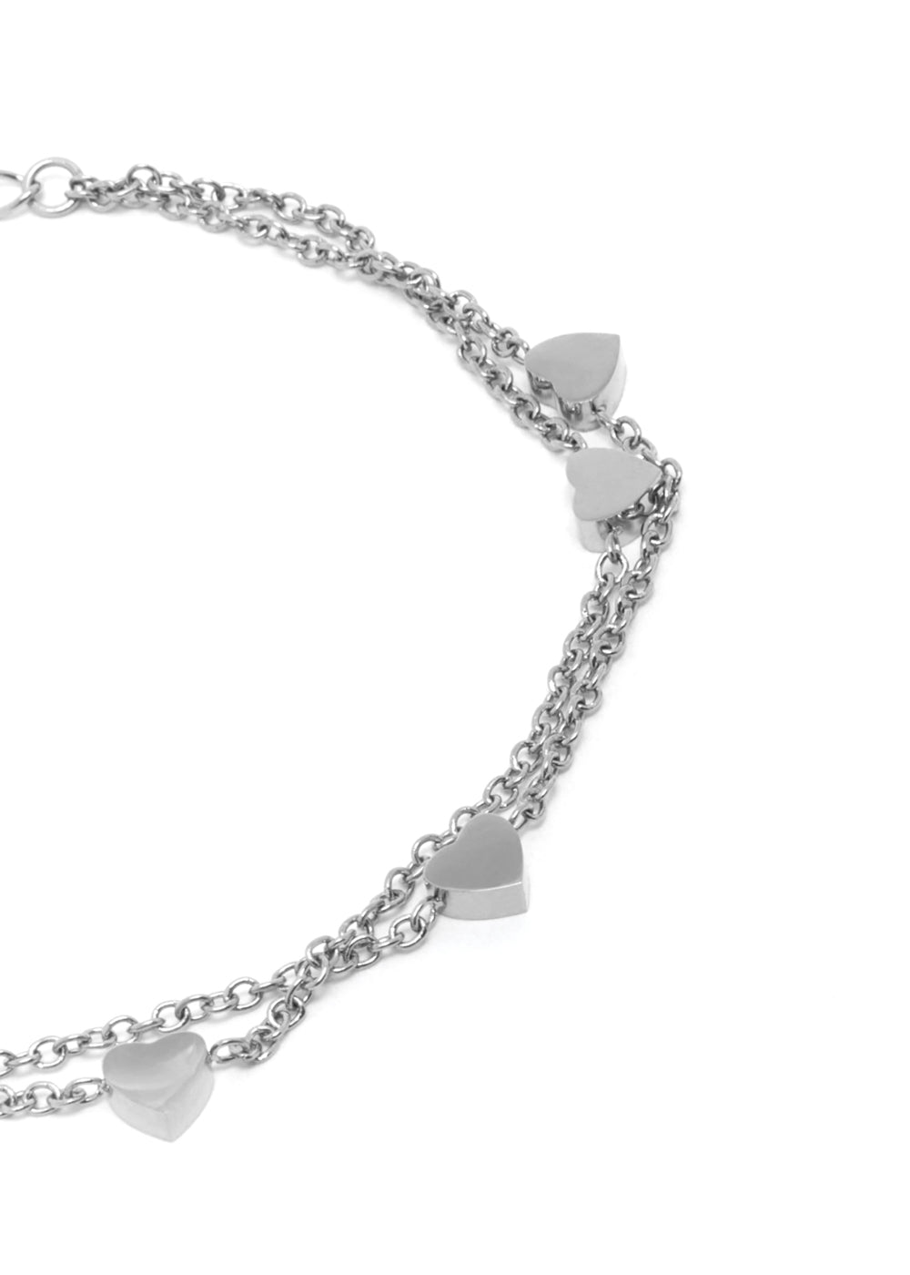 Nalí LEO BRACELET DOUBLE CHAIN HEARTS SILVER COLOR Sottocosto