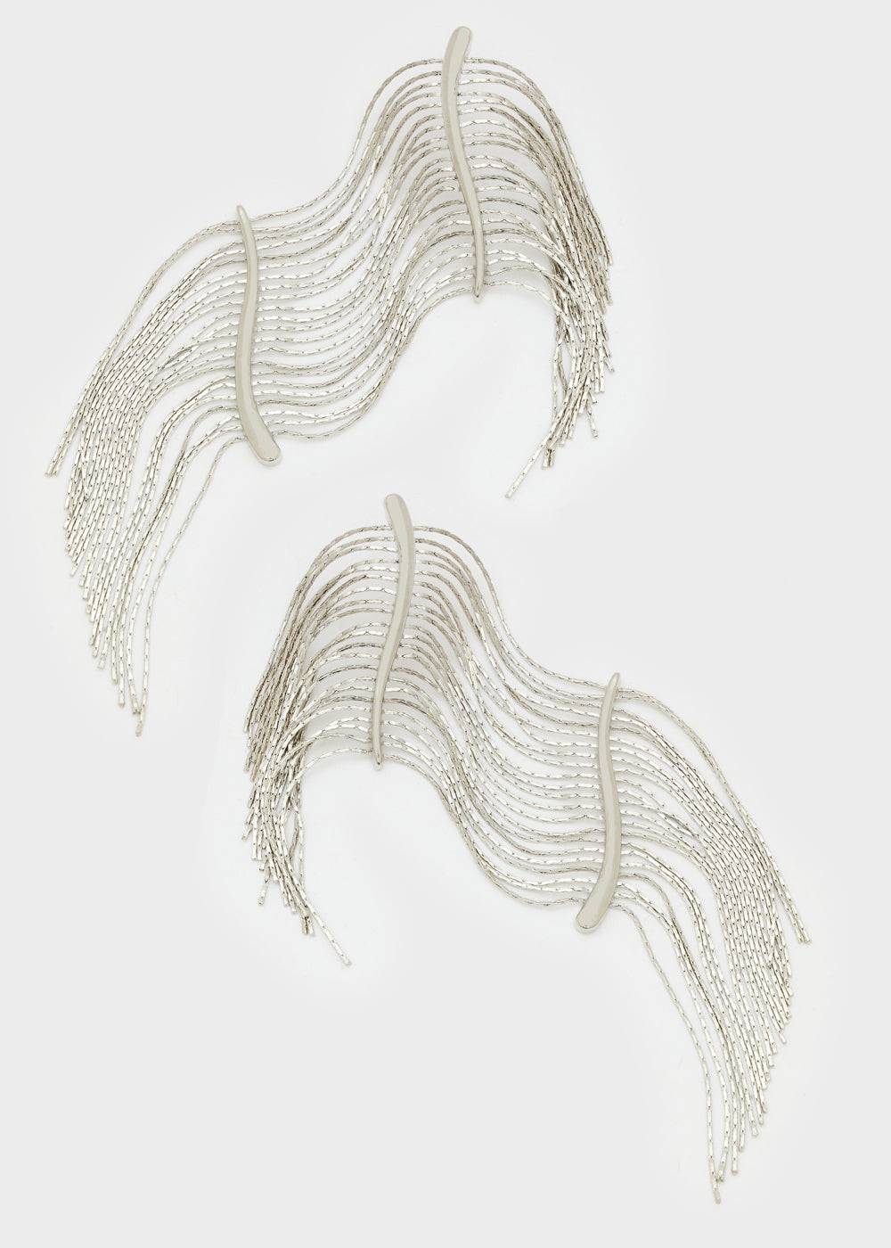 Nalí LONG SILVER EARRINGS W/ FRINGES Spedizione gratuita