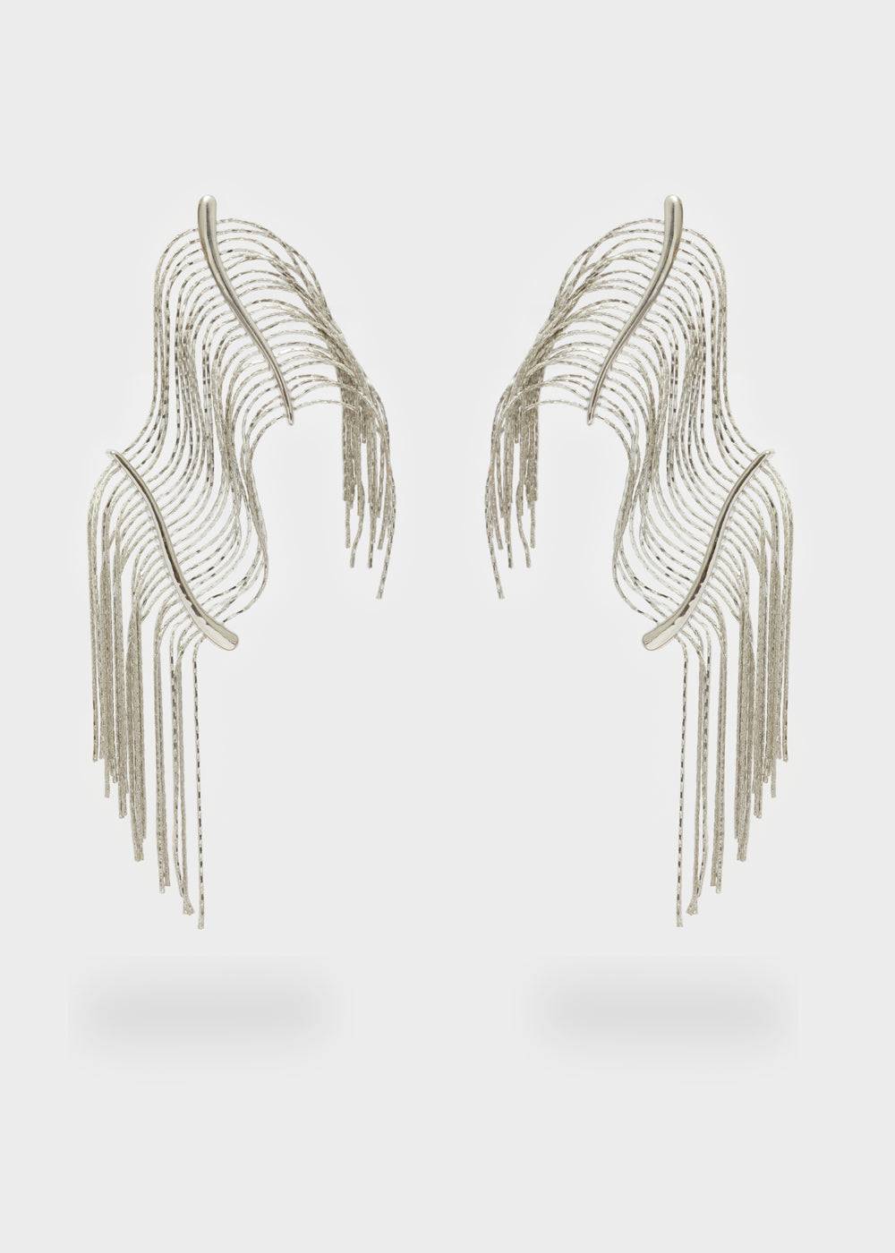Nalí LONG SILVER EARRINGS W/ FRINGES Spedizione gratuita
