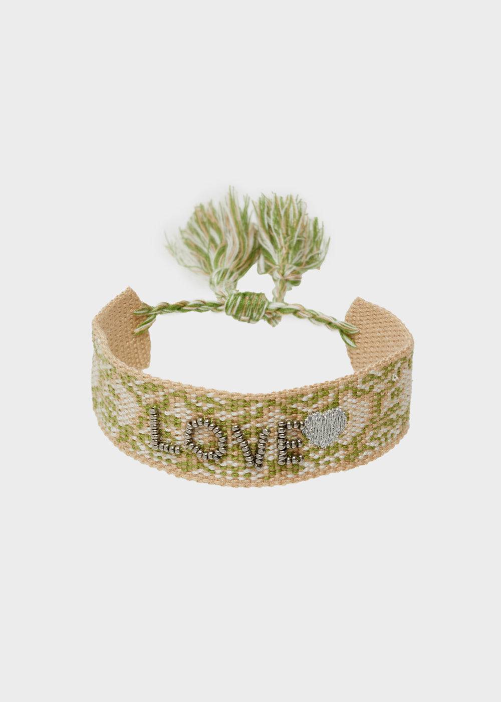 Nalí LOVE FABRIC BRACELET WITH BEADS GREEN Shopping online