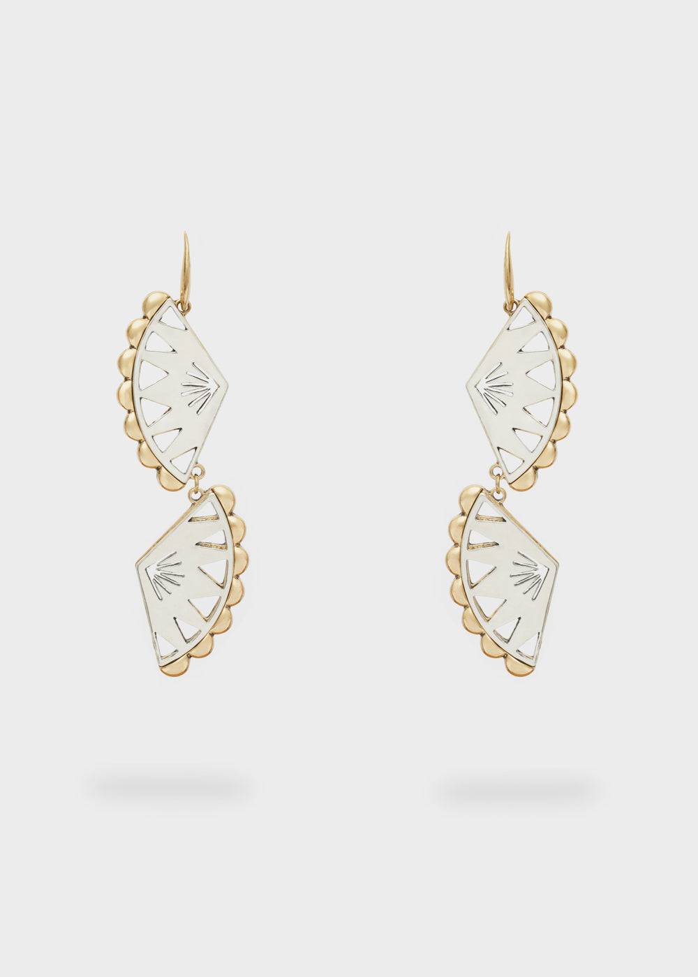 Nalí FAN EARRINGS W/ PENDANT IN SILVER+GOLD Offerta Anniversario