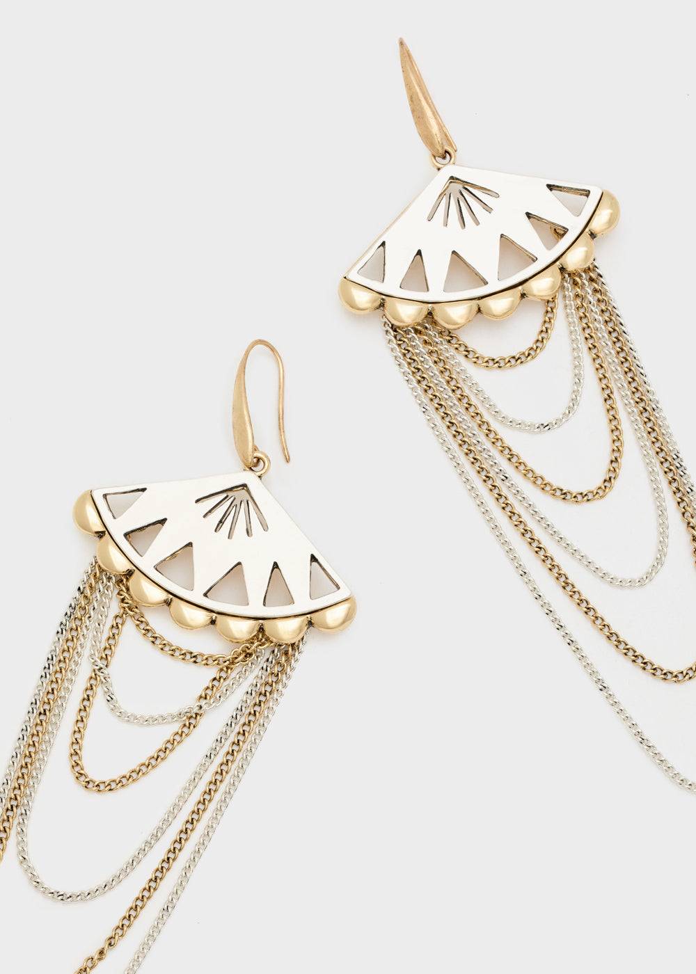 Nalí FAN CHAIN EARRINGS IN SILVER+GOLD Smaltimento dello stoccaggio