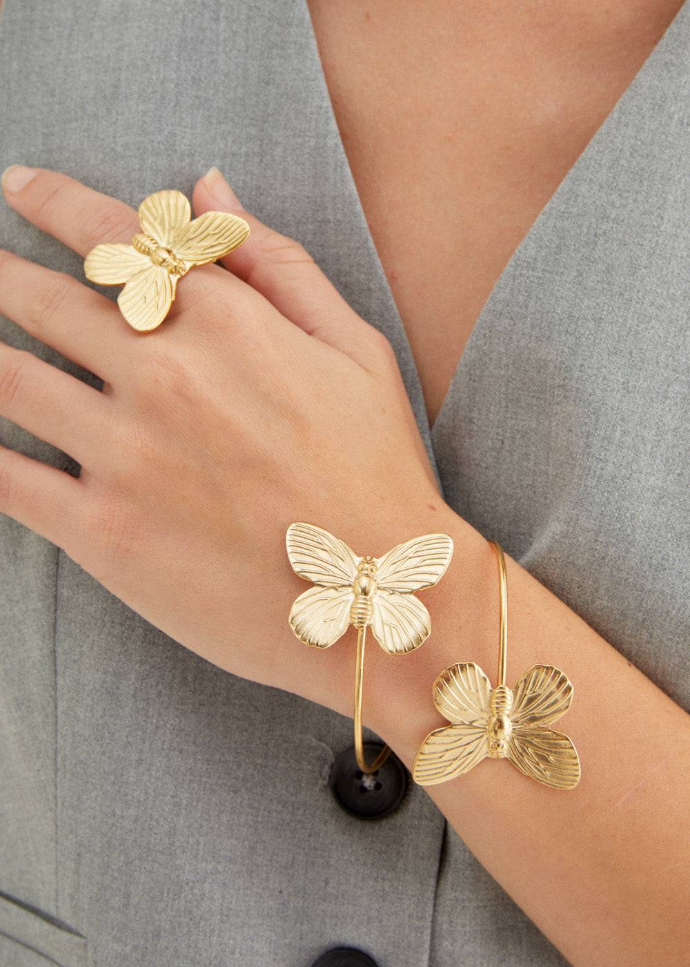 Nalí BRACELET W/ BUTTERFLIES S.STEEL GOLD Nuovi prodotti