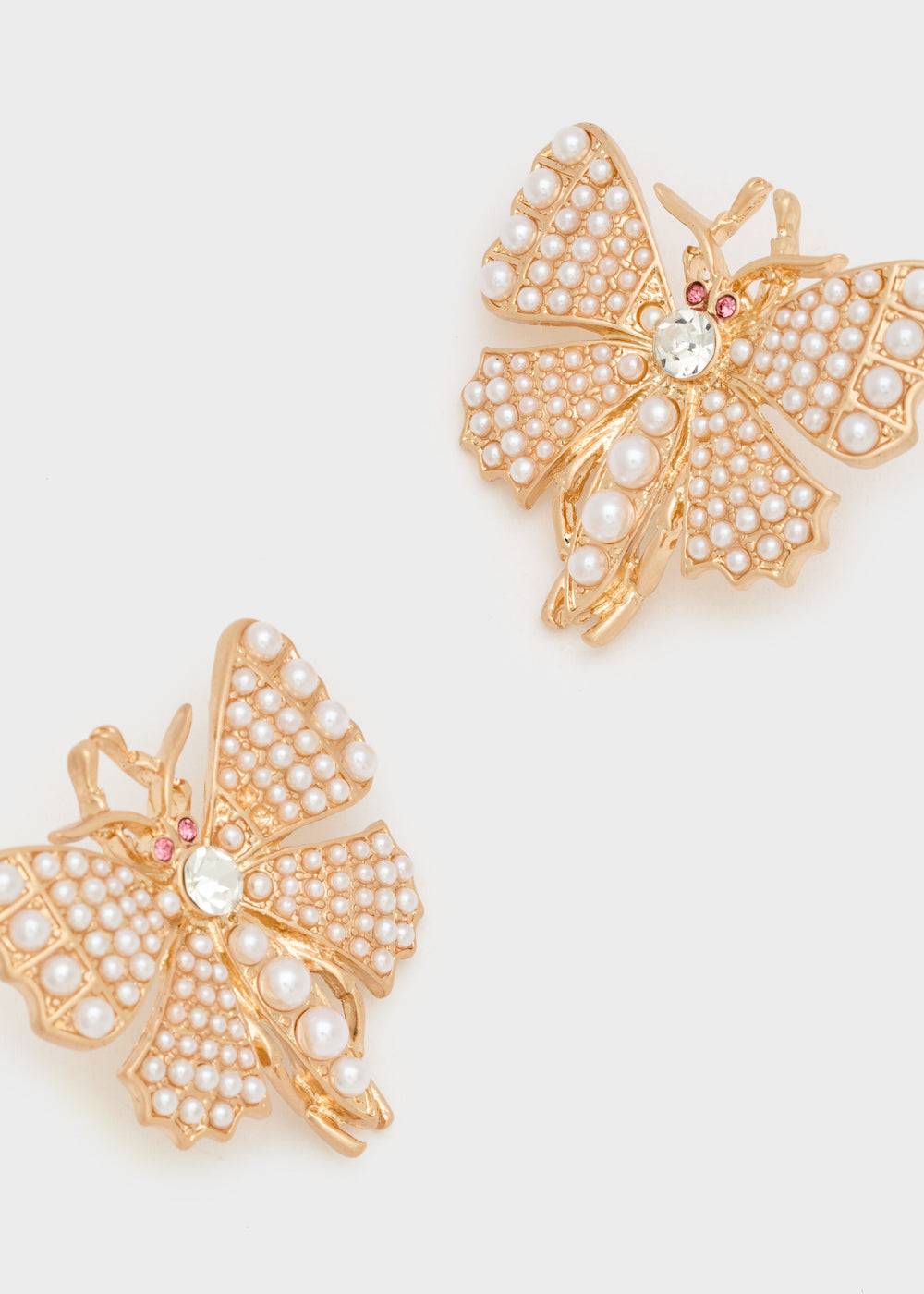 Nalí BUTTERFLY GOLD EARRINGS W/ PEARLS Fino al 60% di sconto