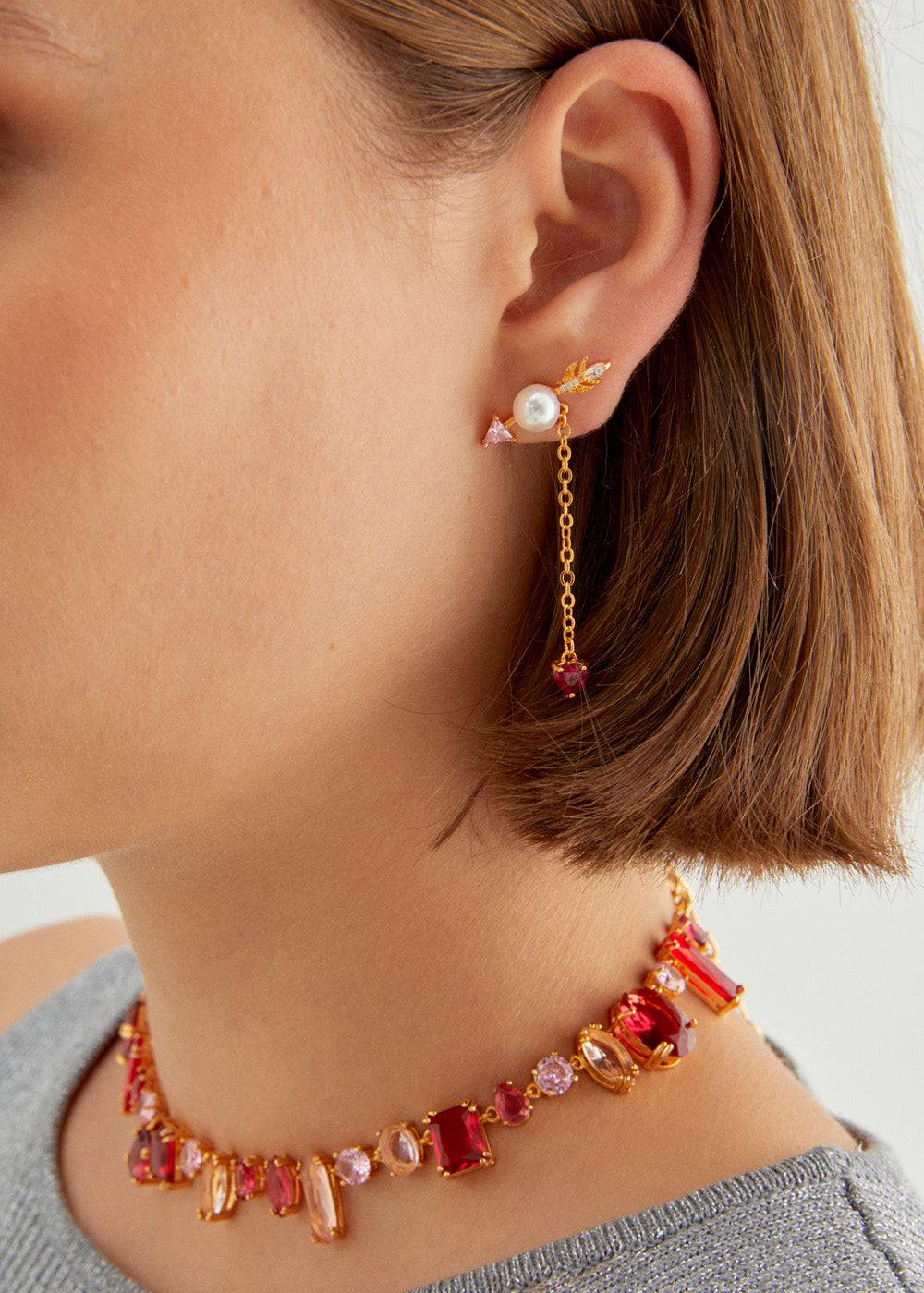 Nalí ARROW EARRINGS W/ ZIRCONS AND PEARL In vendita