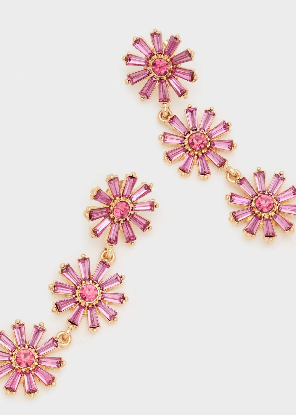 Nalí LONG EARRINGS W/ FUCHSIA FLOWERS+STONES Nuovo