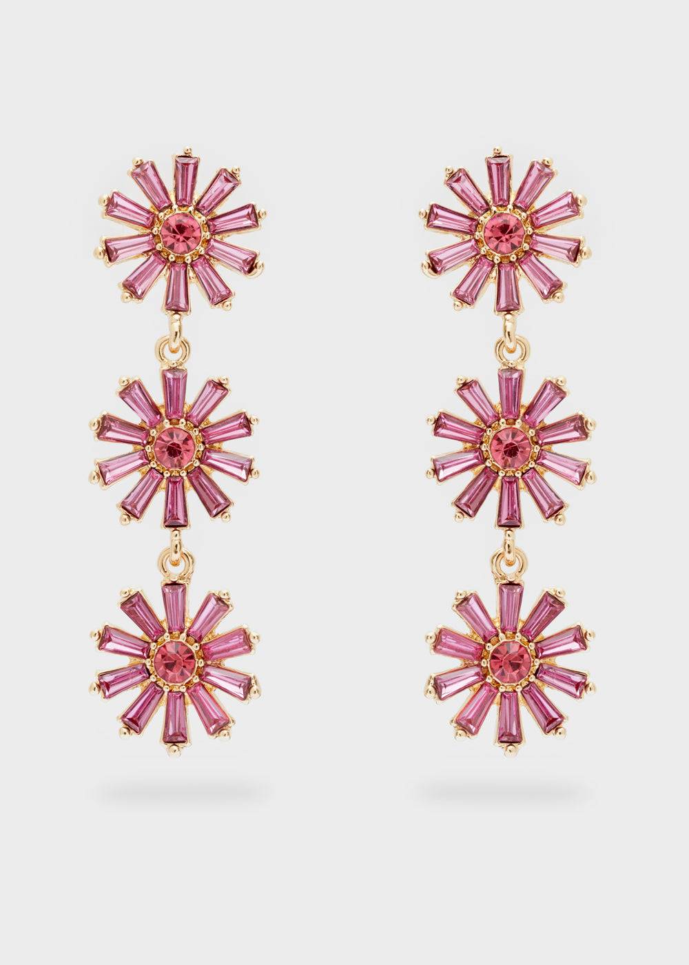 Nalí LONG EARRINGS W/ FUCHSIA FLOWERS+STONES Nuovo