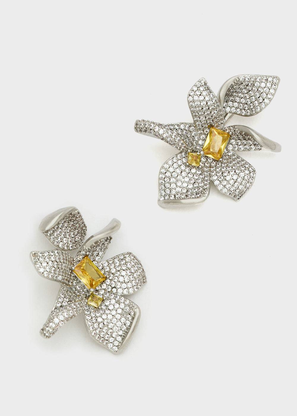 Nalí LOBE FLOWER EARRINGS SILVER+ZIRCONS Qualità