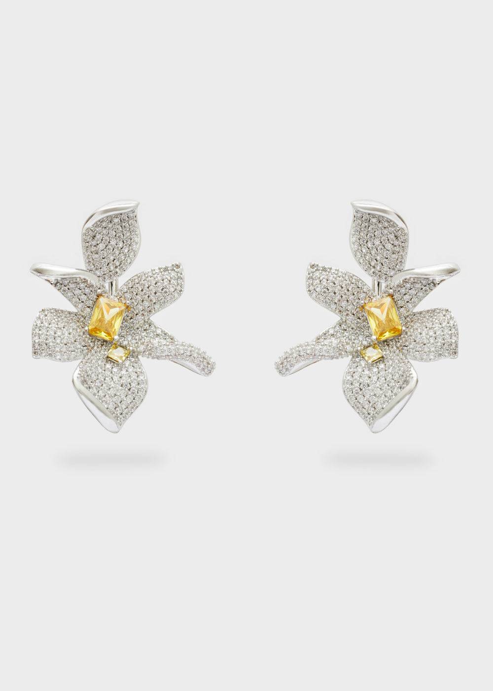 Nalí LOBE FLOWER EARRINGS SILVER+ZIRCONS Qualità