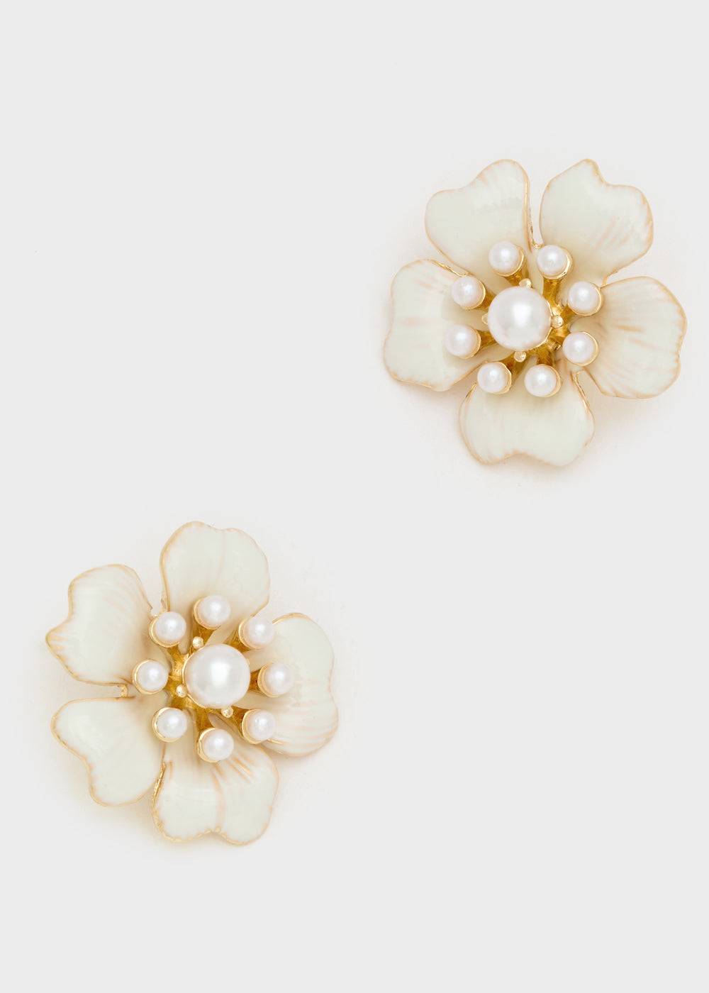 Nalí ENAMEL FLOWER EARRINGS W/ GOLD PEARL Negozi Online