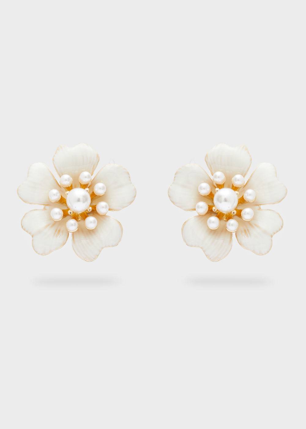 Nalí ENAMEL FLOWER EARRINGS W/ GOLD PEARL Negozi Online