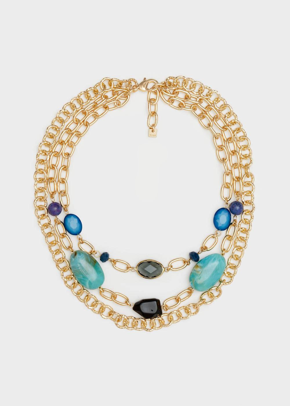 Nalí CHAIN NECKLACE MULTI W/ GREEN+BLUE STONES Sconto