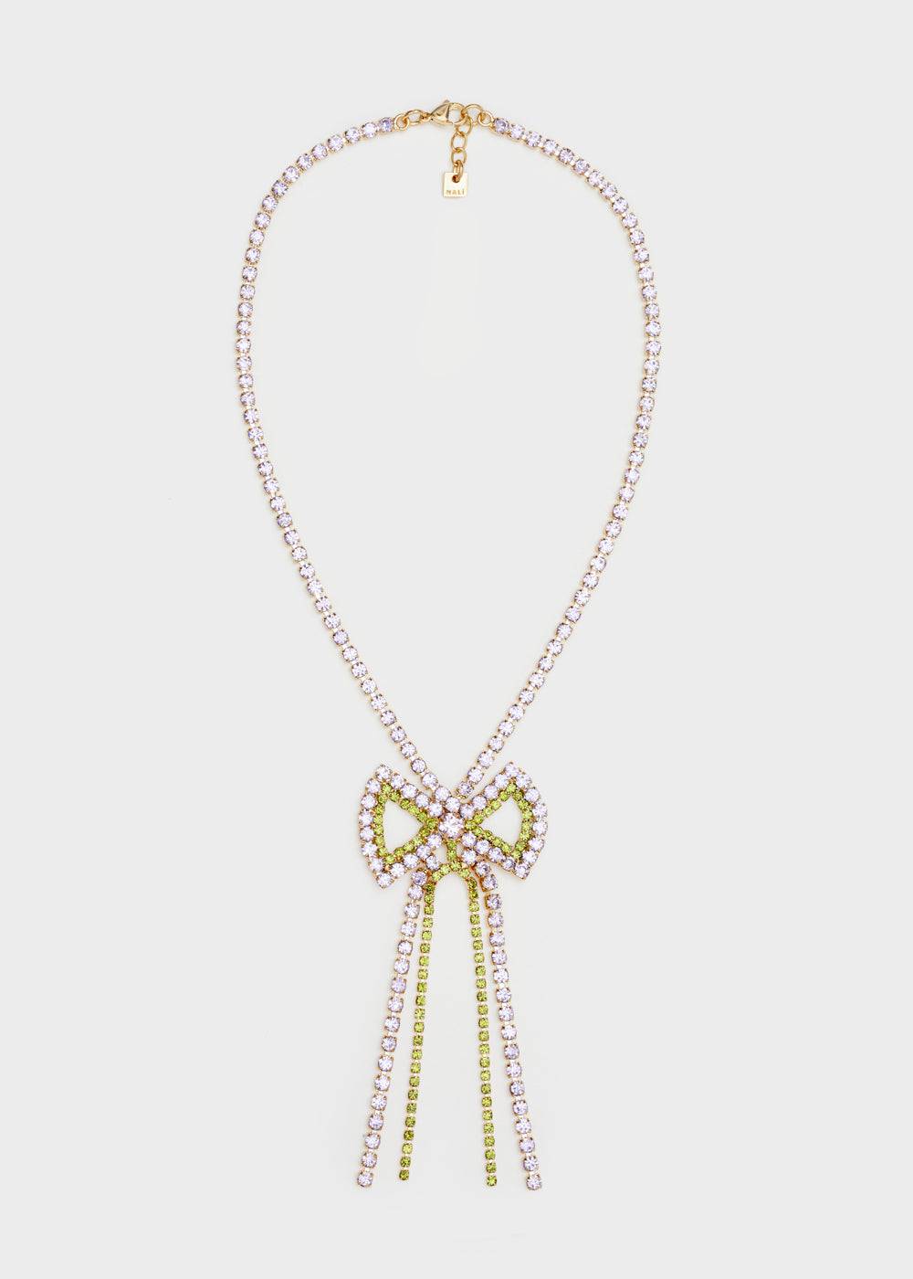 Nalí BOW NECKLACE W/ GREEN AND LILAC STONES Economico