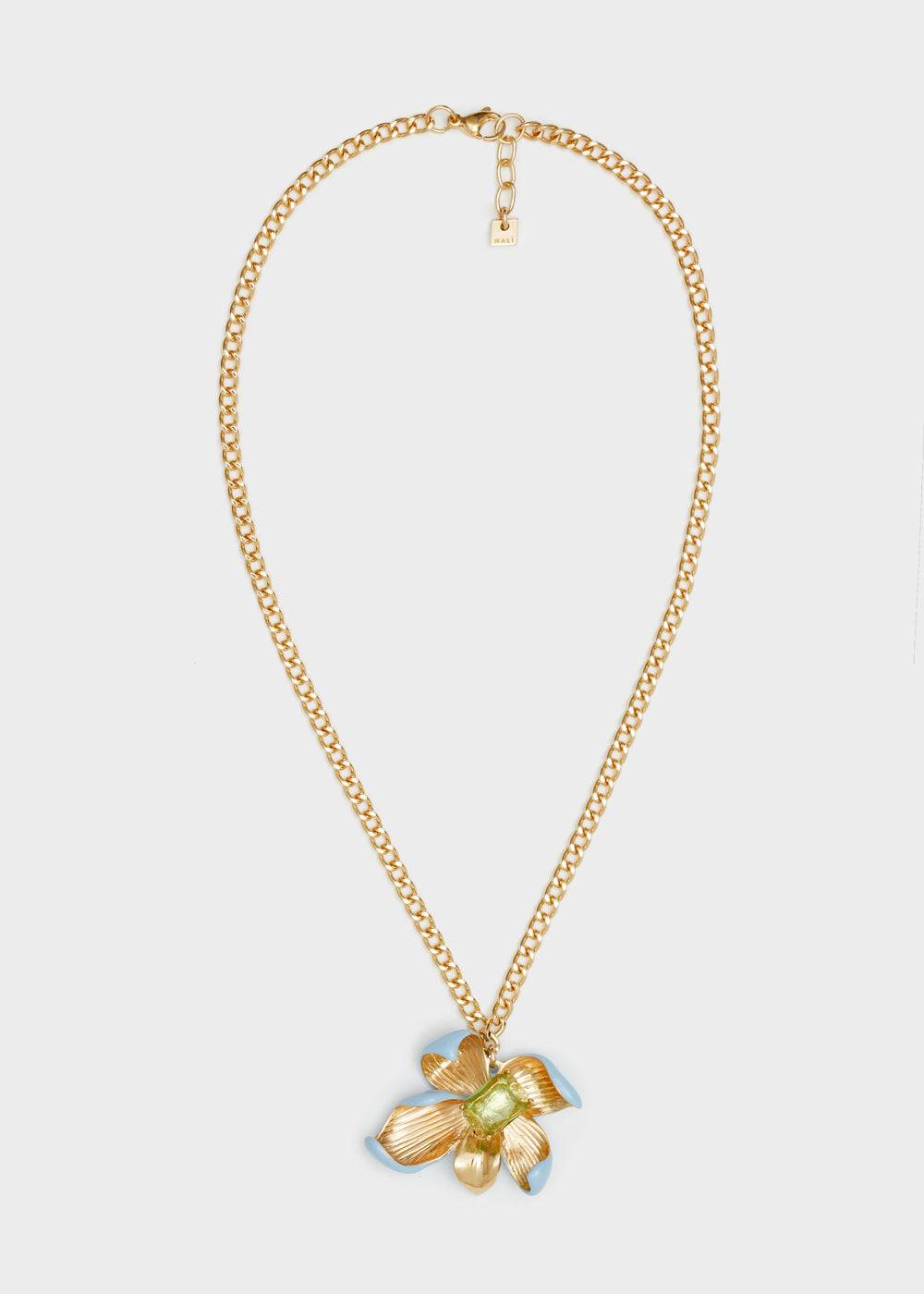 Nalí CHAIN NECKLACE W/ L.BLUE ENAMEL FLOWER Vendita Calda
