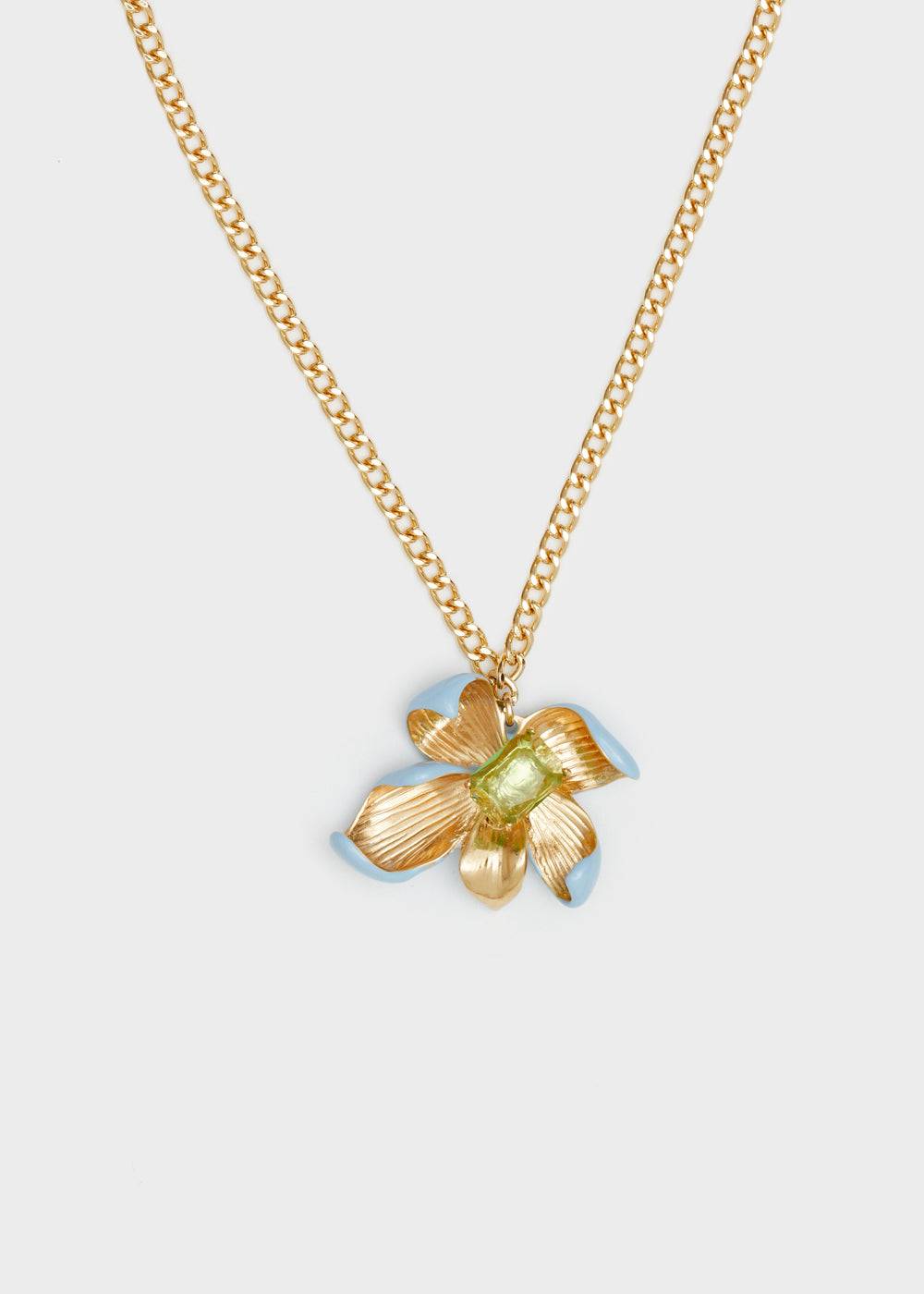 Nalí CHAIN NECKLACE W/ L.BLUE ENAMEL FLOWER Vendita Calda