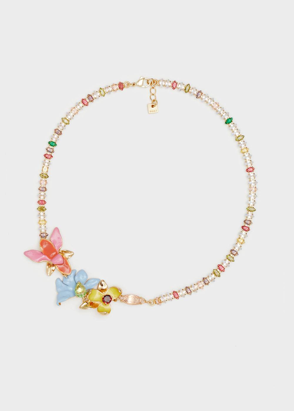 Nalí NECKLACE WITH ENAMEL FLOWERS AND STONES Vendita Economica