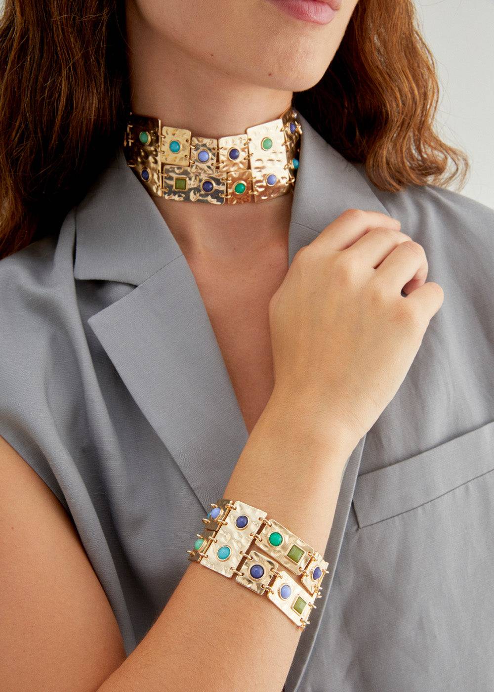 Nalí BANGLE BRACELET W/ GREEN AND BLUE STONES Offerta speciale