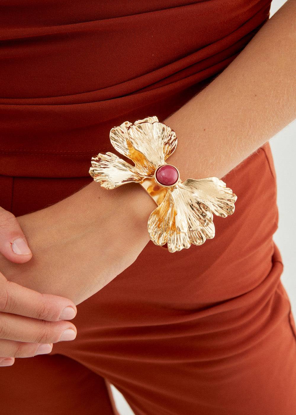 Nalí BANGLE BRACELET IN GOLD W/ PURPLE PEARL Comprare a buon mercato